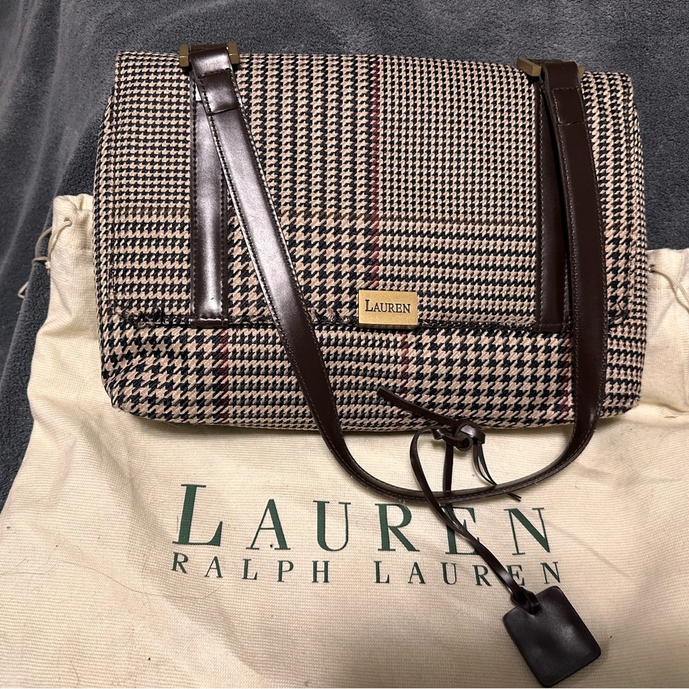 Lauren Ralph Lauren Houndstooth Bag with Brown Accents